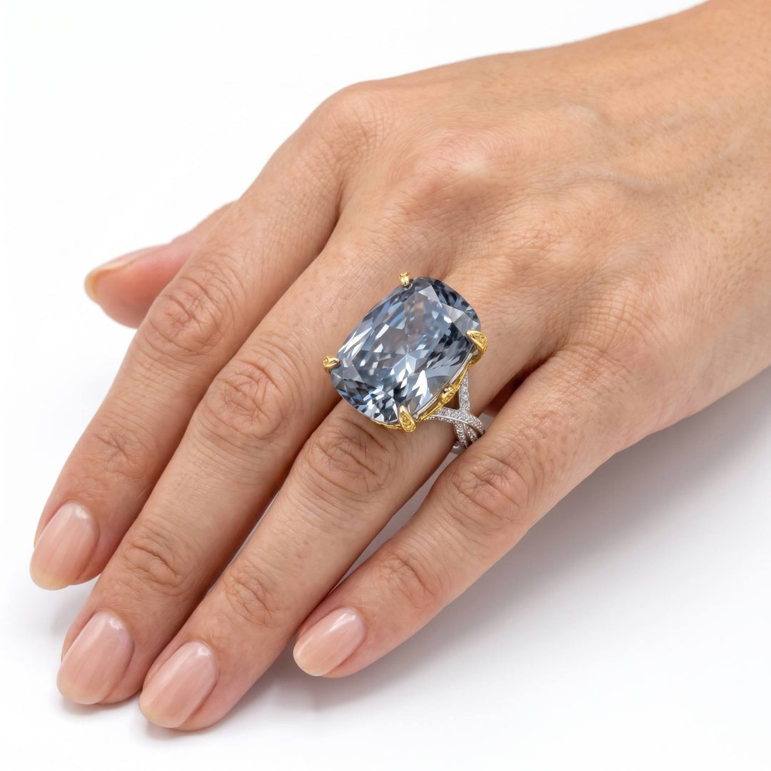 Grey two tone cocktail ring for women, adjustable - RANGREZ (view 4)
