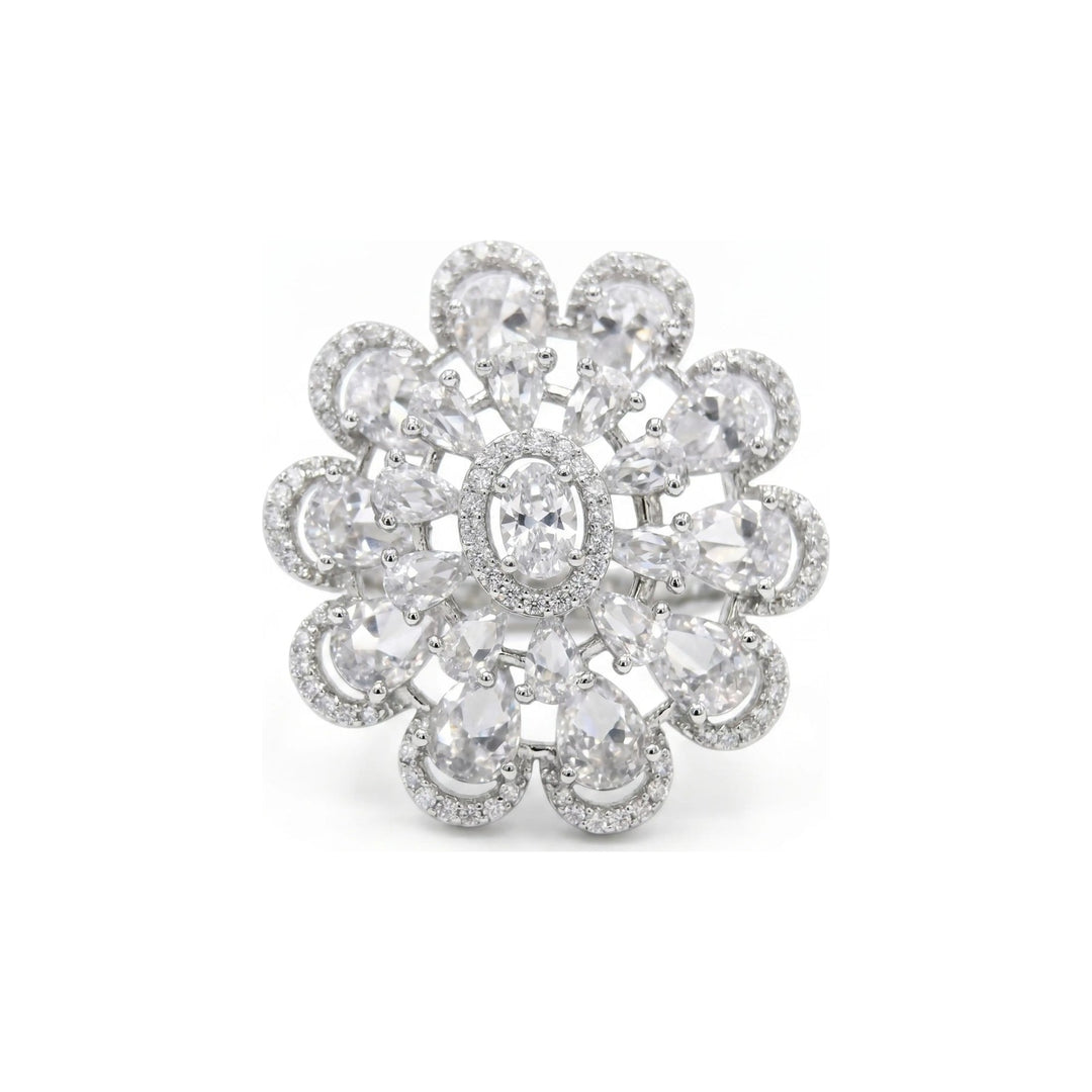 Crystal Oval Floral Cluster Cocktail Ring