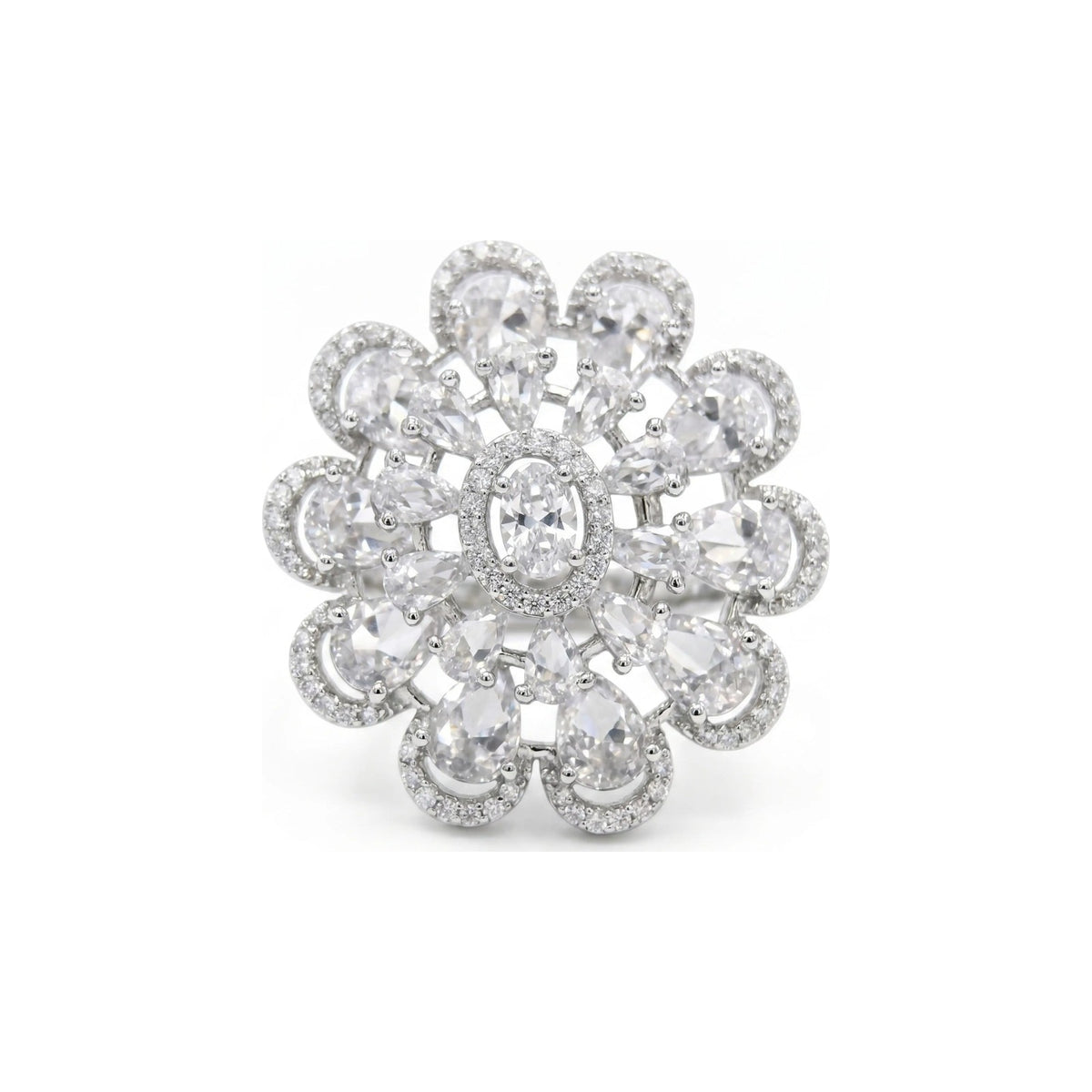 Crystal Oval Floral Cluster Cocktail Ring