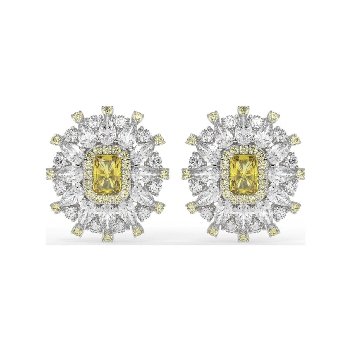 Starburst Emerald-Cut Halo Stud Earrings