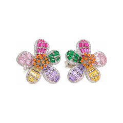 Multicolour Crystal Baguette Flower Stud Earrings