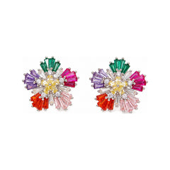 Multicolour Crystal Baguette Pinwheel Stud Earrings