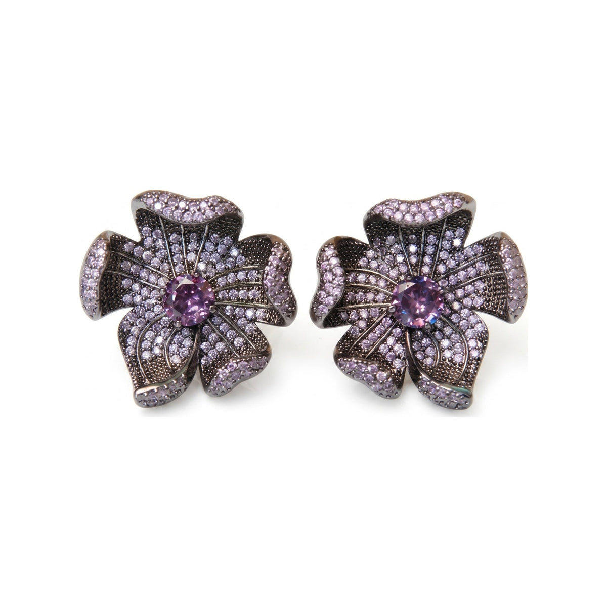 Crystal Micro-Pave Sculpted Flower Stud Earrings