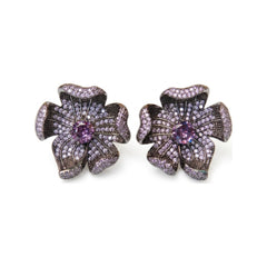 Crystal Micro-Pave Sculpted Flower Stud Earrings