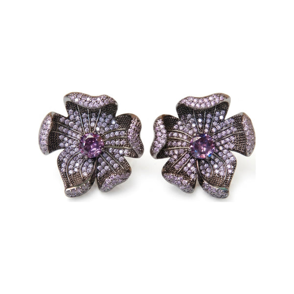 Crystal Micro-Pavé Sculpted Flower Stud Earrings