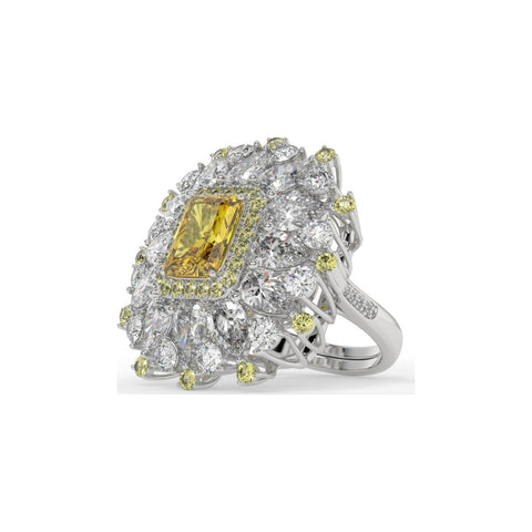 Starburst Helia Crystal Floral Burst Cocktail Ring, Rhodium finish