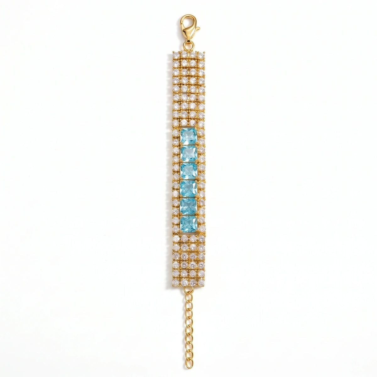 Blue & White Crystal Pavé Statement Bracelet, Gold finish