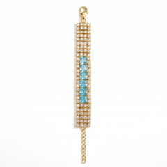 Blue & White Crystal Pavé Statement Bracelet, Gold finish