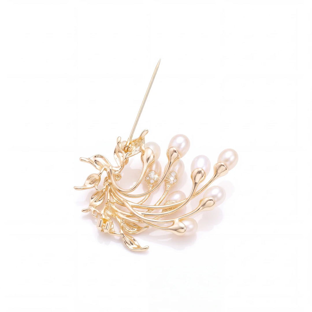Adeline pearl spray brooch for women, gold-tone - RANGREZ