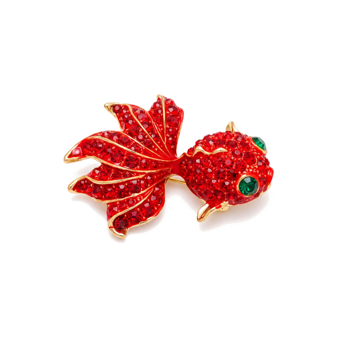 Scarlet goldfish brooch for women, gold-tone - RANGREZ
