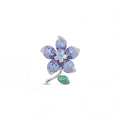 Periwinkle flower brooch for women, rhodium finish - RANGREZ
