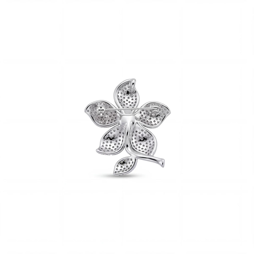Periwinkle flower brooch for women, rhodium finish - RANGREZ (view 2)