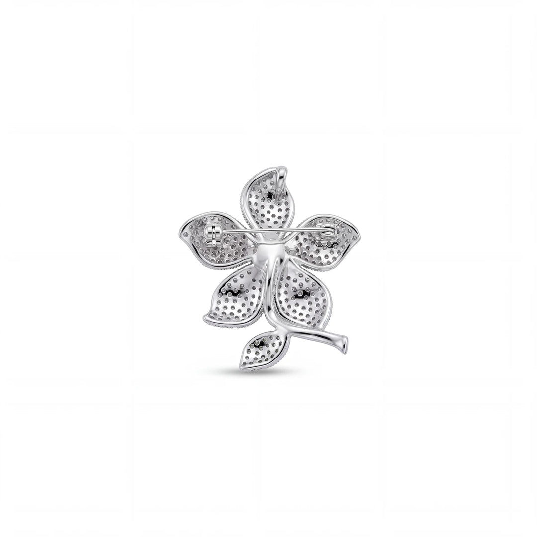 Periwinkle flower brooch for women, rhodium finish - RANGREZ (view 2)