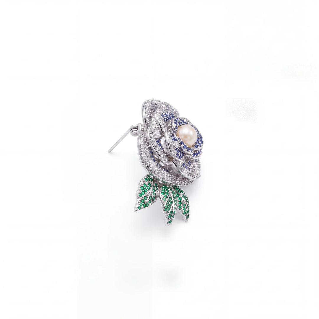Lavanda rose brooch for women, rhodium finish - RANGREZ