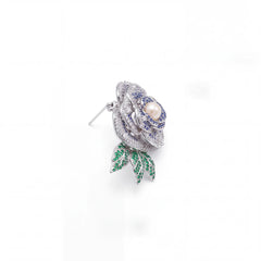 Lavanda rose brooch for women, rhodium finish - RANGREZ
