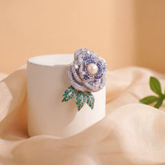 Lavanda rose brooch for women, rhodium finish - RANGREZ (view 2)