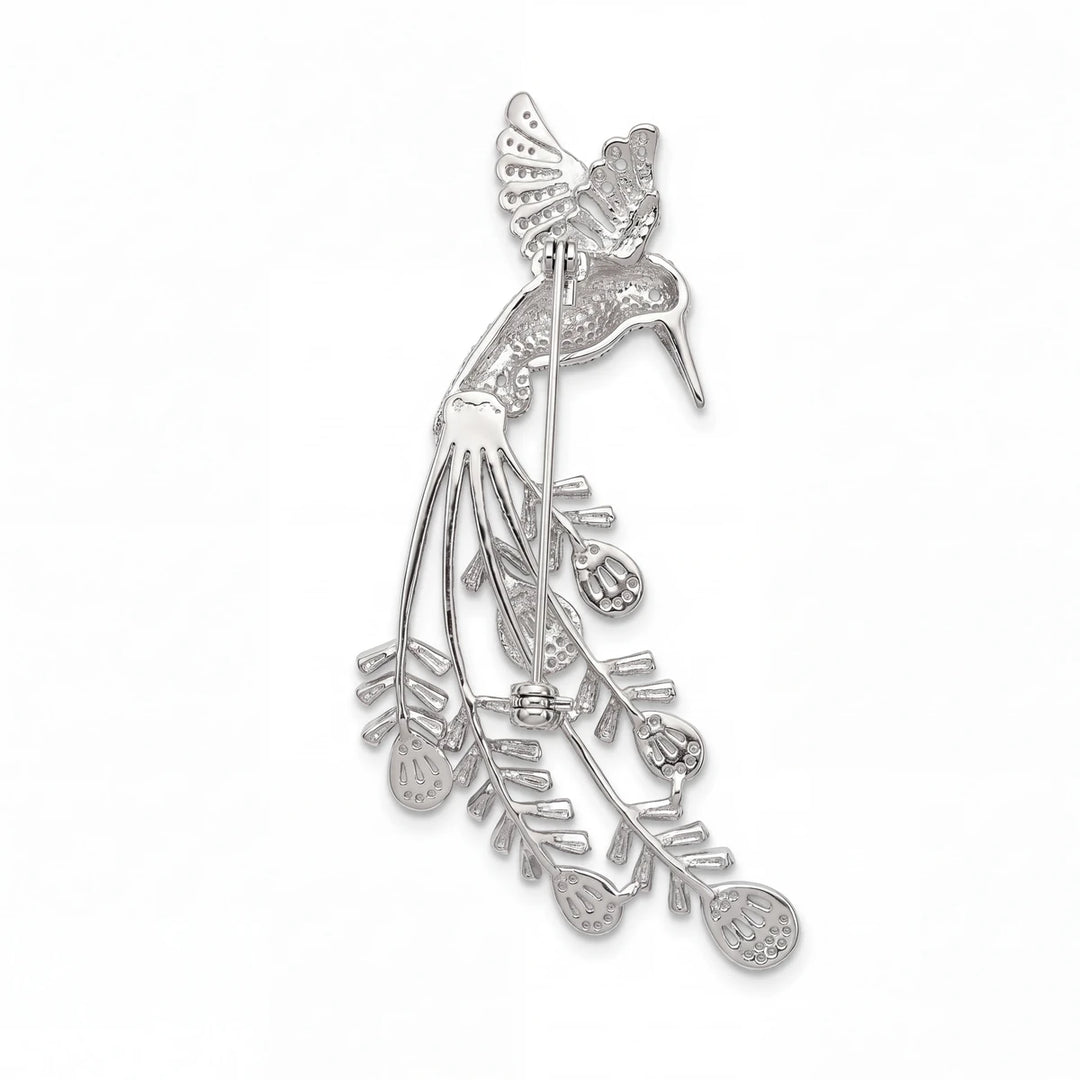 Colibri hummingbird brooch for women, rhodium finish - RANGREZ