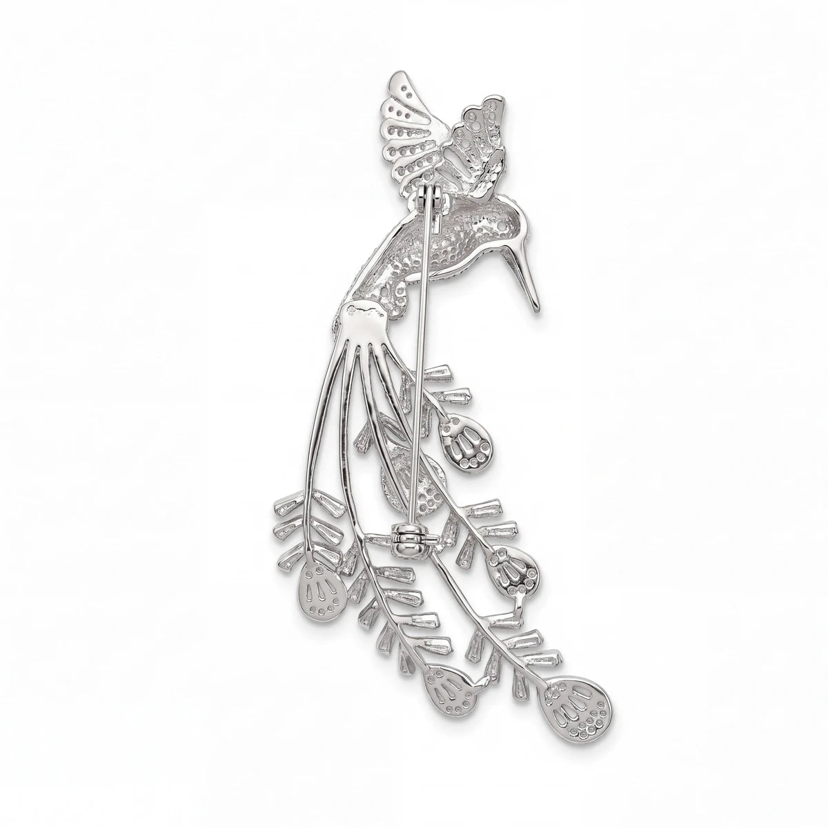 Colibri hummingbird brooch for women, rhodium finish - RANGREZ