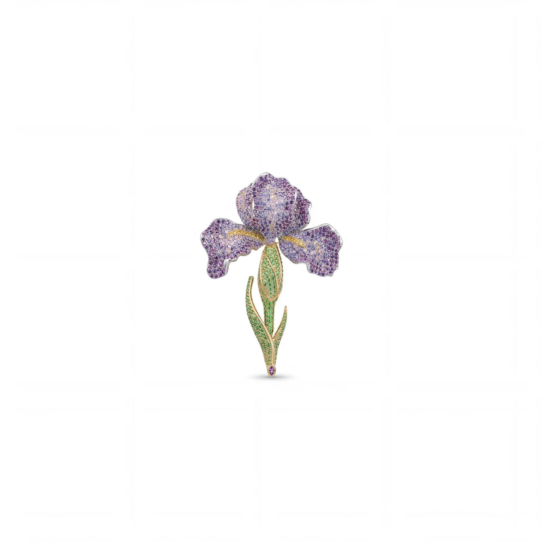 Yara iris flower brooch for women, rhodium finish - RANGREZ