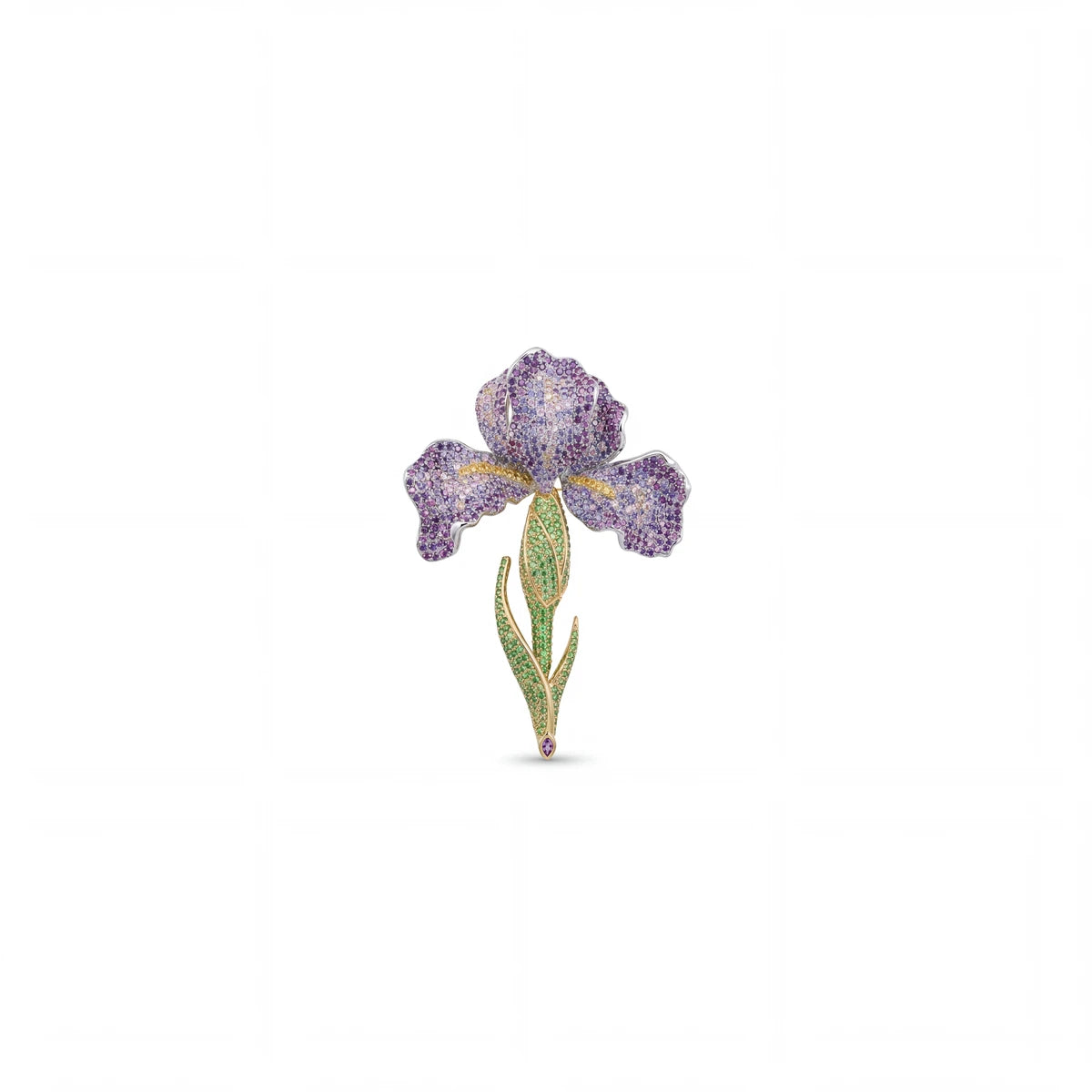 Yara iris flower brooch for women, rhodium finish - RANGREZ