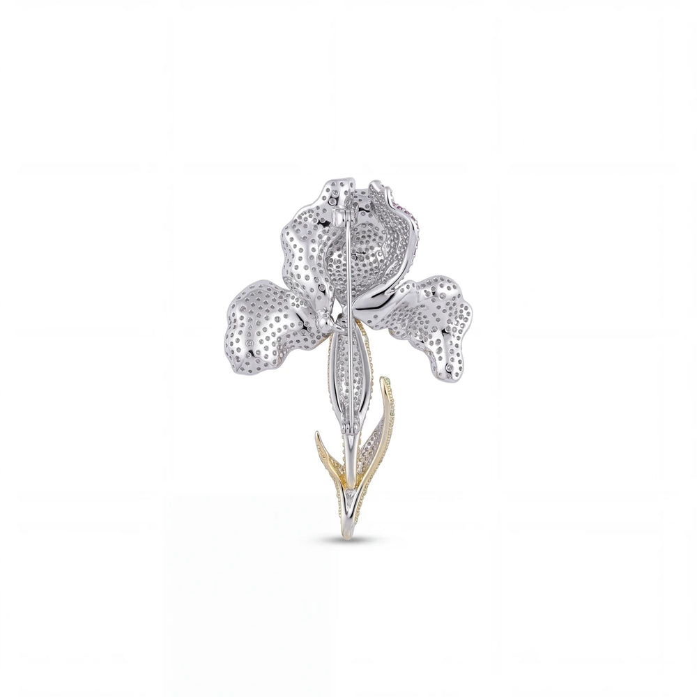 Yara iris flower brooch for women, rhodium finish - RANGREZ (view 2)