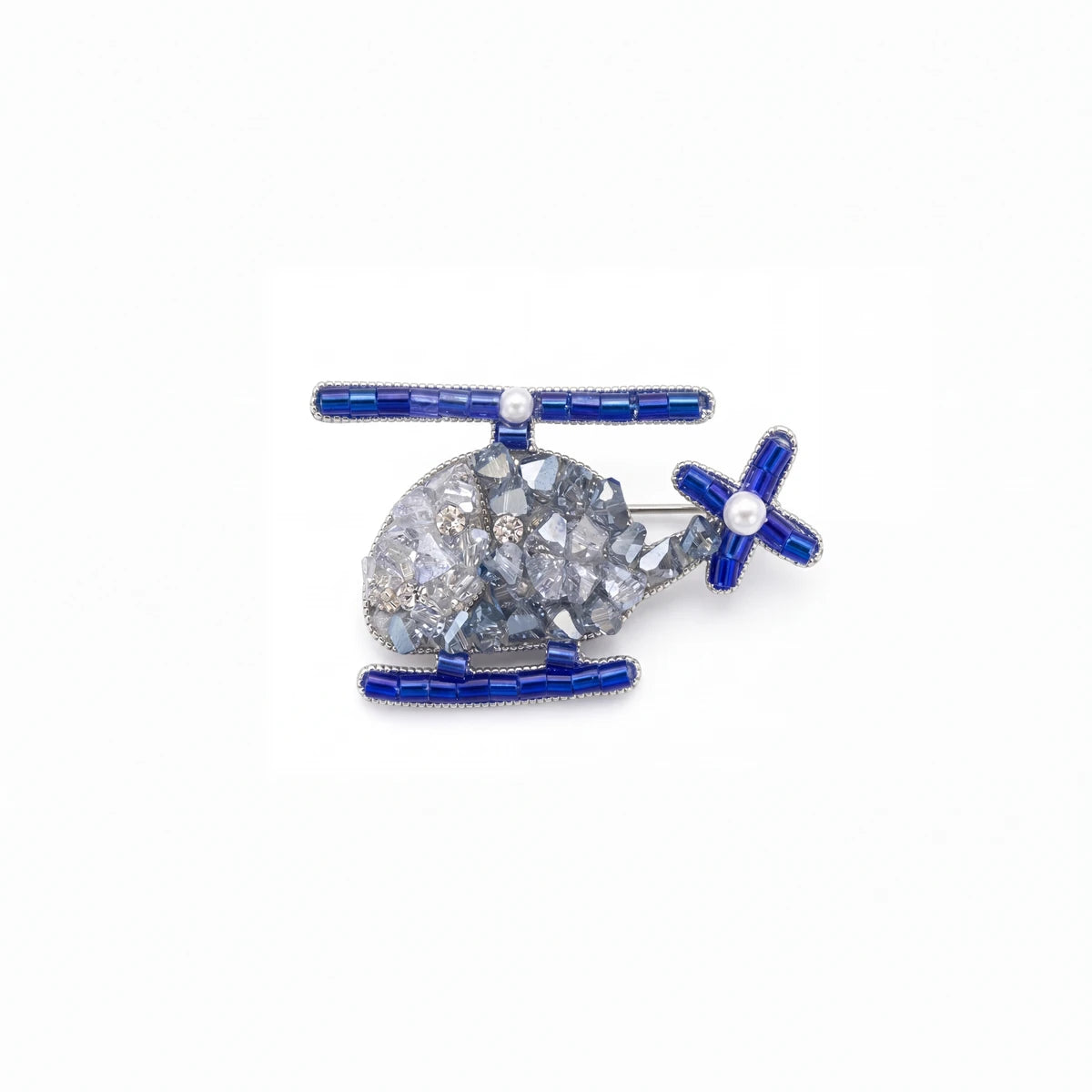 Zephyr helicopter brooch for women, rhodium finish - RANGREZ (view 2)