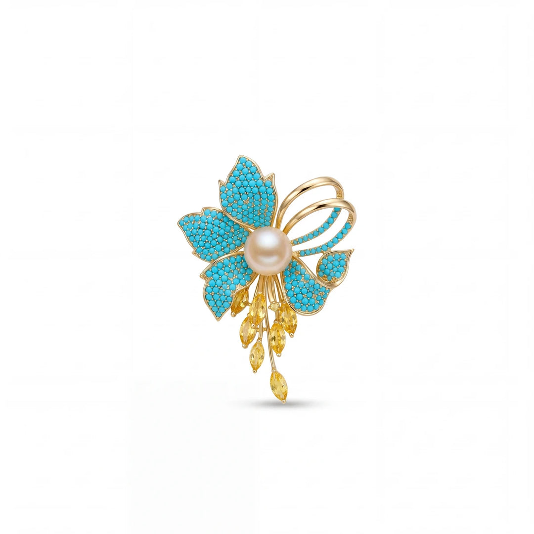 Capri flower brooch for women, gold-tone - RANGREZ