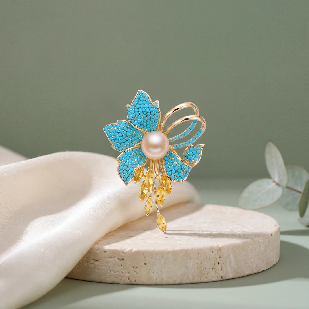 Capri flower brooch for women, gold-tone - RANGREZ (view 5)