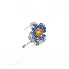 Verbena flower brooch for women, blue, rhodium finish - RANGREZ