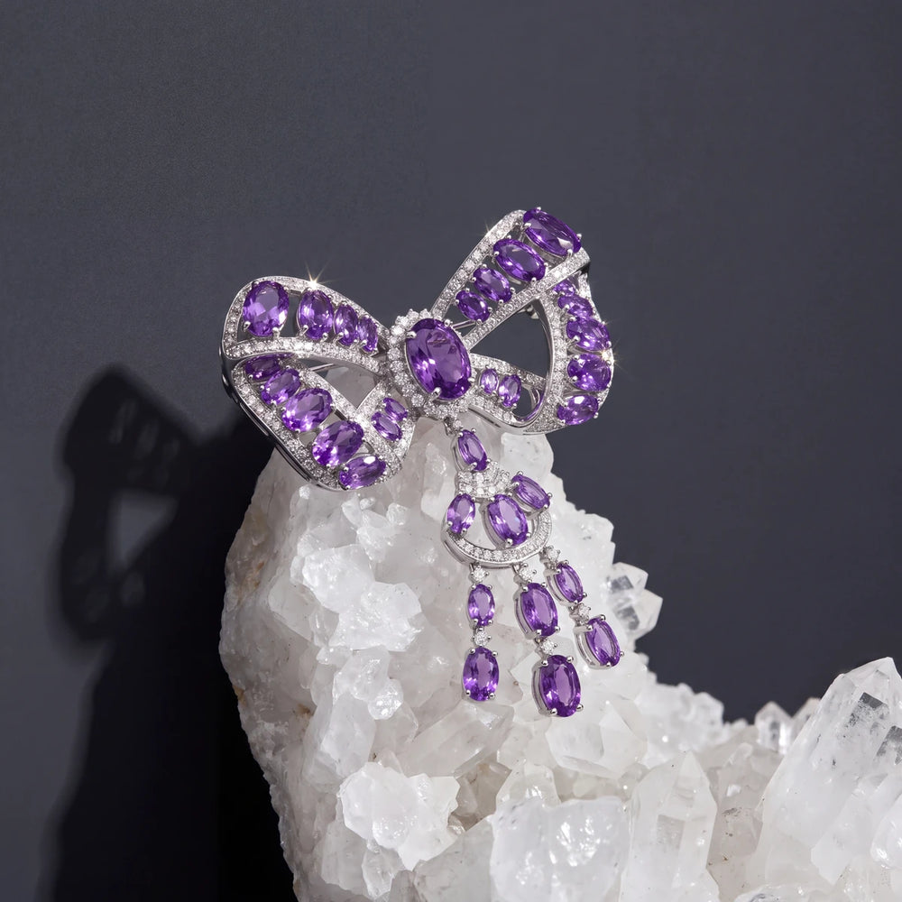 Margot bow brooch for women, rhodium finish - RANGREZ (view 2)