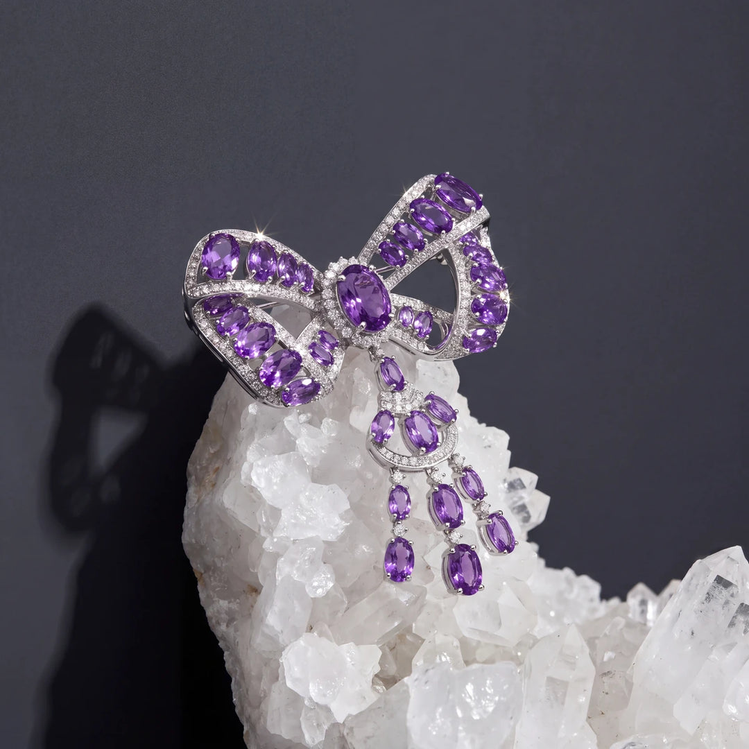 Margot bow brooch for women, rhodium finish - RANGREZ (view 2)