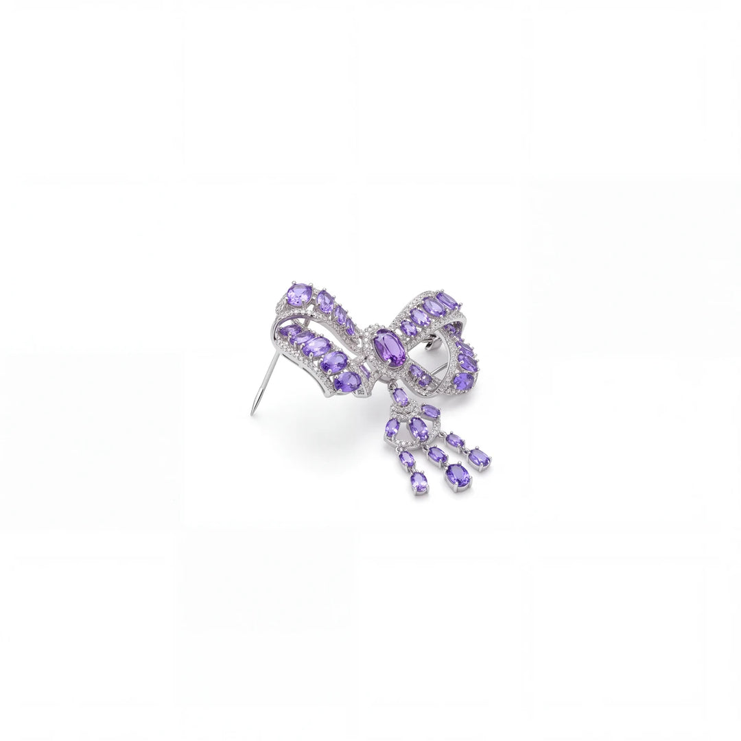 Margot bow brooch for women, rhodium finish - RANGREZ (view 4)