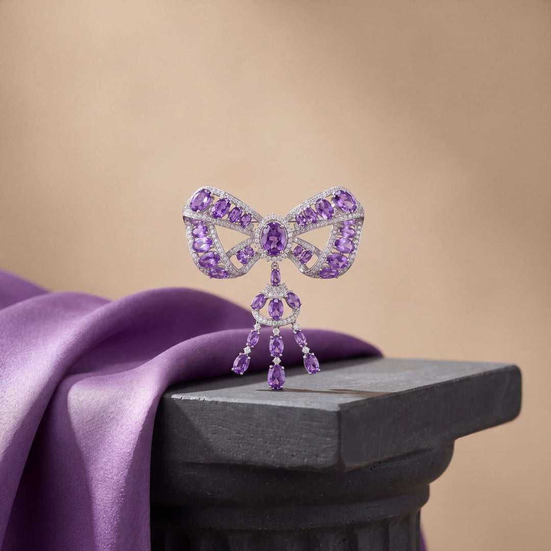 Margot bow brooch for women, rhodium finish - RANGREZ (view 5)