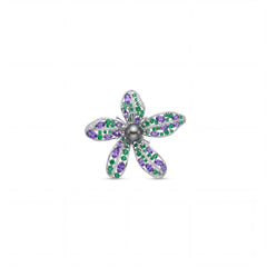 Cassia flower brooch for women, rhodium finish - RANGREZ