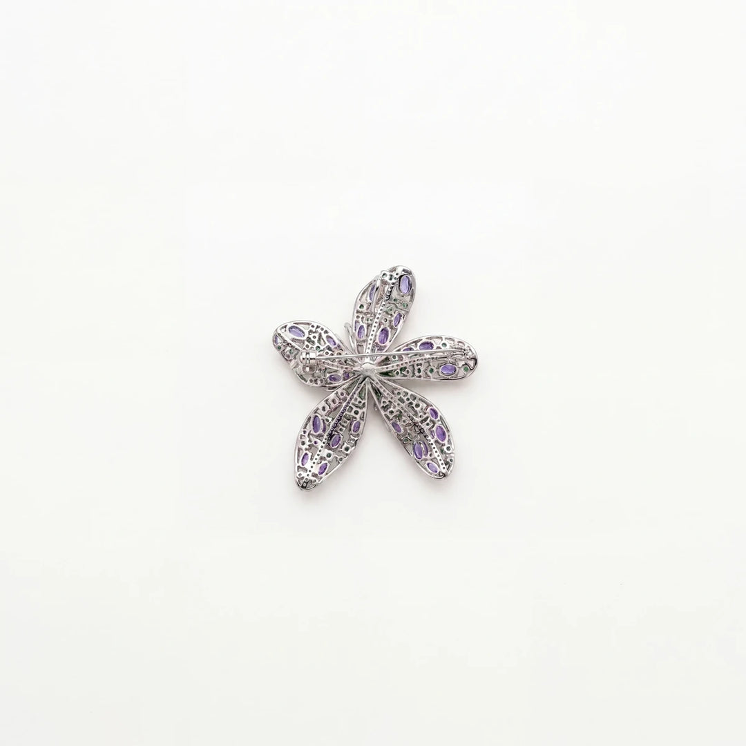 Cassia flower brooch for women, rhodium finish - RANGREZ (view 2)