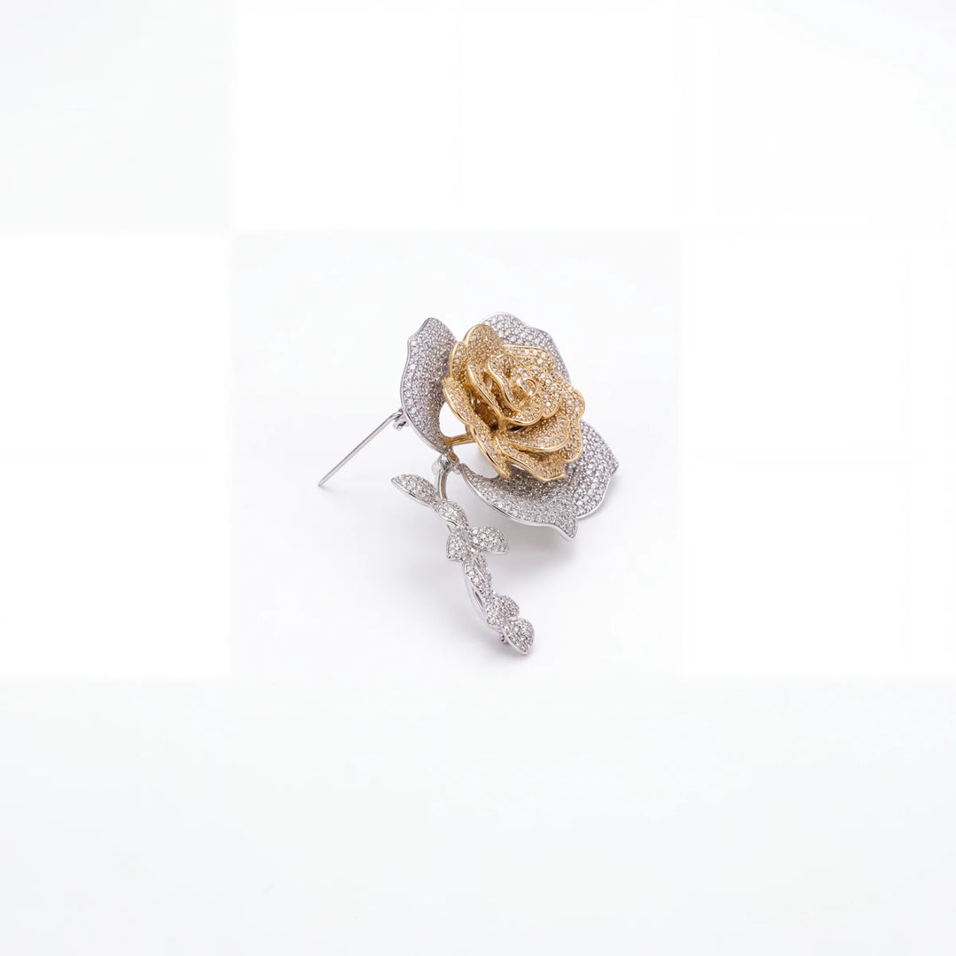 Blanche rose brooch for women, rhodium finish - RANGREZ
