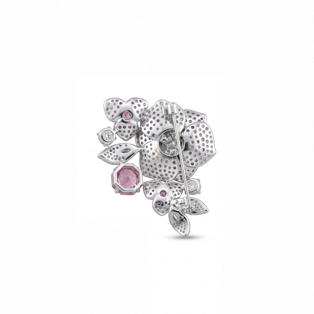 Blush flower brooch for women, rhodium finish - RANGREZ