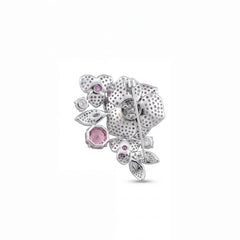 Blush flower brooch for women, rhodium finish - RANGREZ