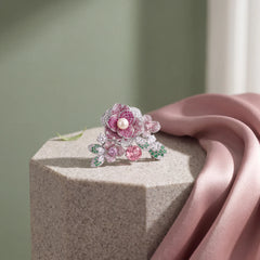 Blush flower brooch for women, rhodium finish - RANGREZ (view 2)
