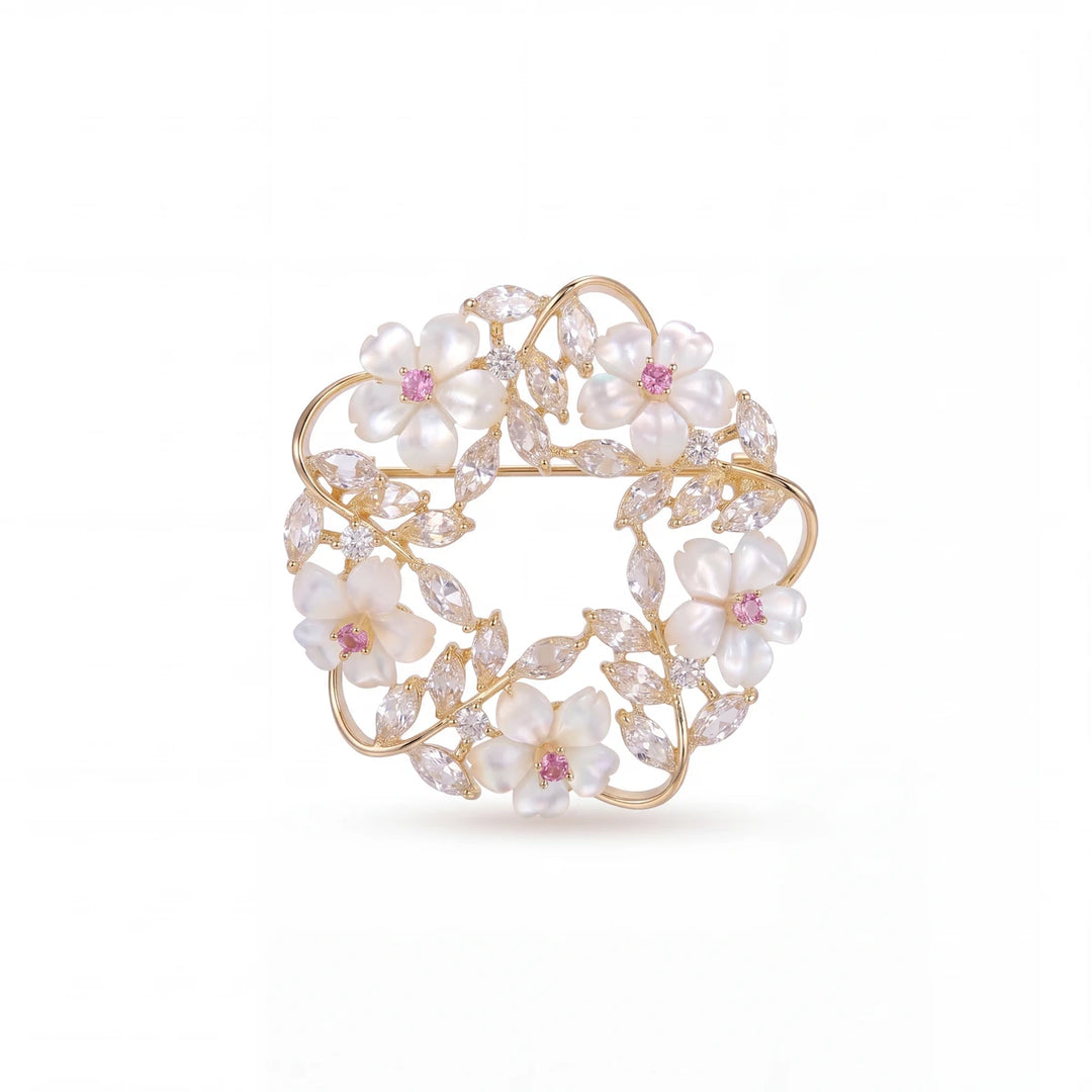 Sakura wreath brooch for women, gold-tone - RANGREZ