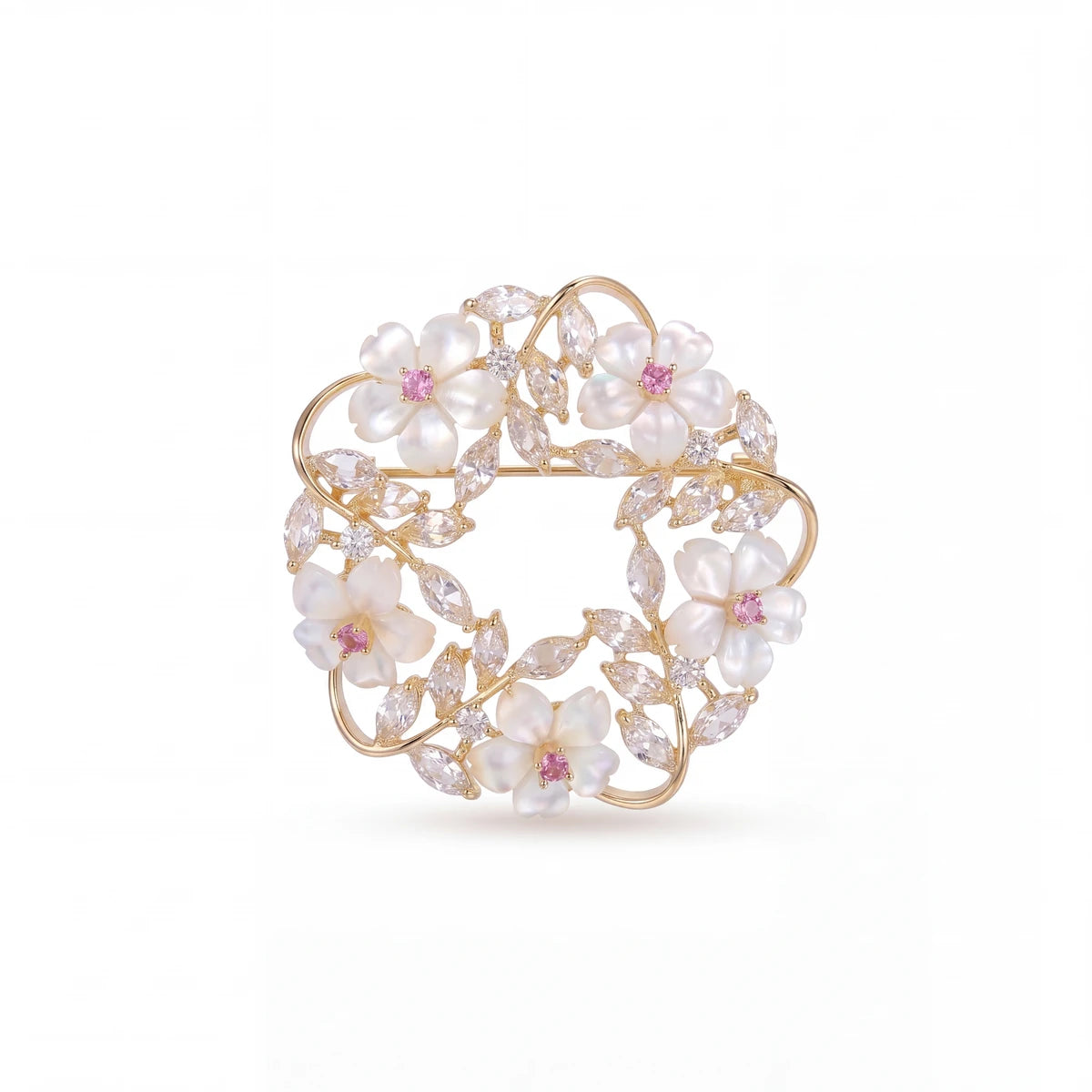 Sakura wreath brooch for women, gold-tone - RANGREZ