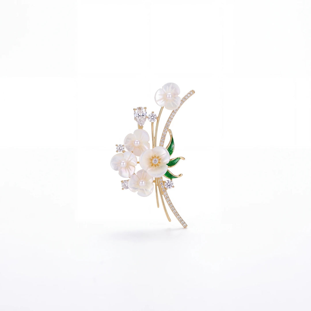 Gardenia bouquet brooch for women, gold-tone - RANGREZ