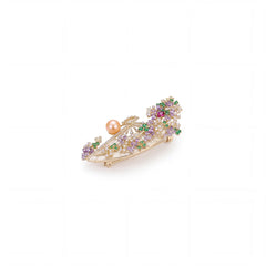 Wisteria fan brooch for women, gold-tone - RANGREZ