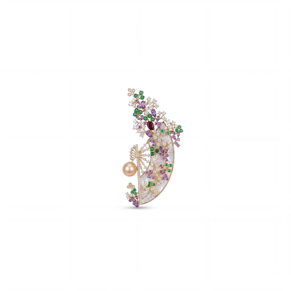 Wisteria fan brooch for women, gold-tone - RANGREZ (view 2)