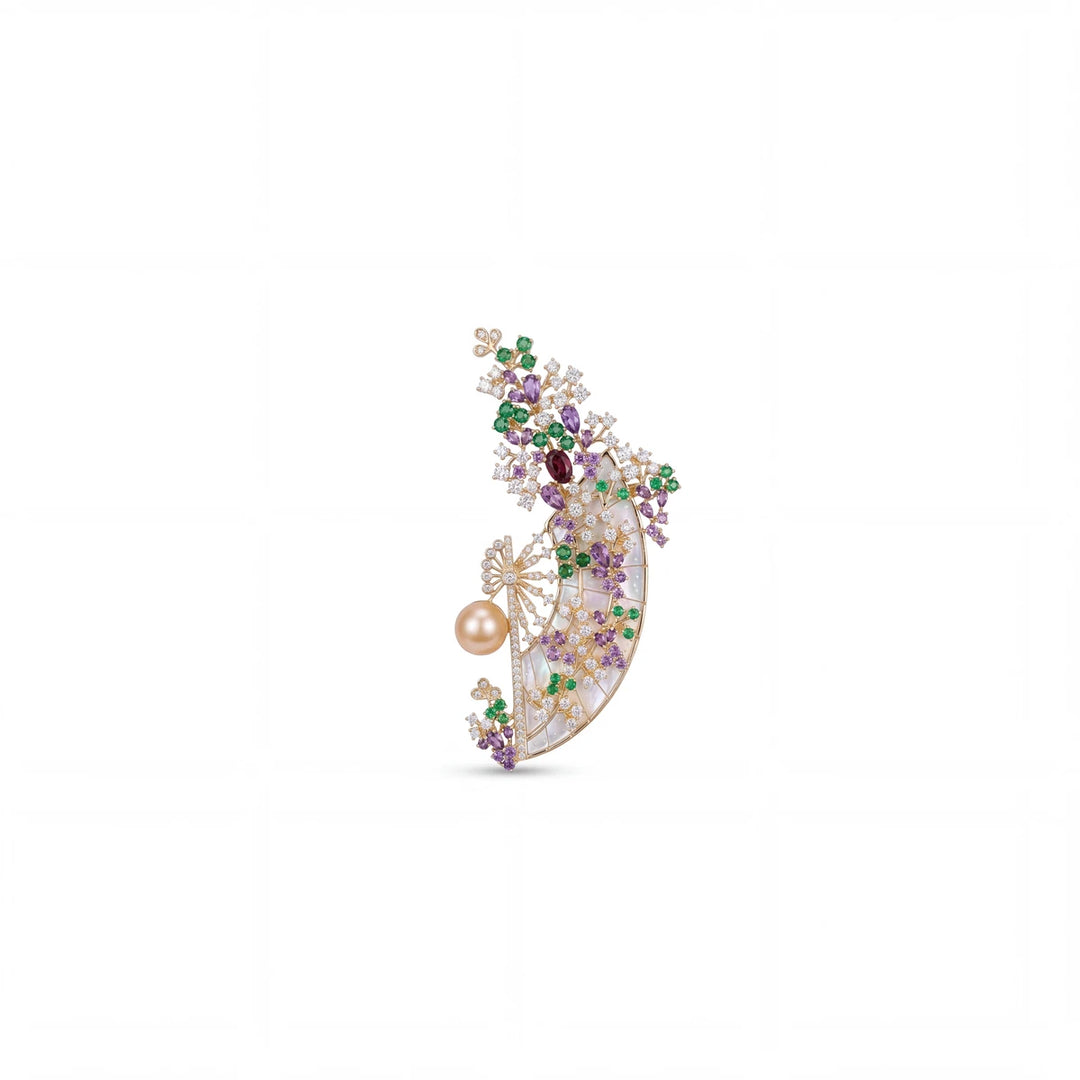 Wisteria fan brooch for women, gold-tone - RANGREZ (view 2)