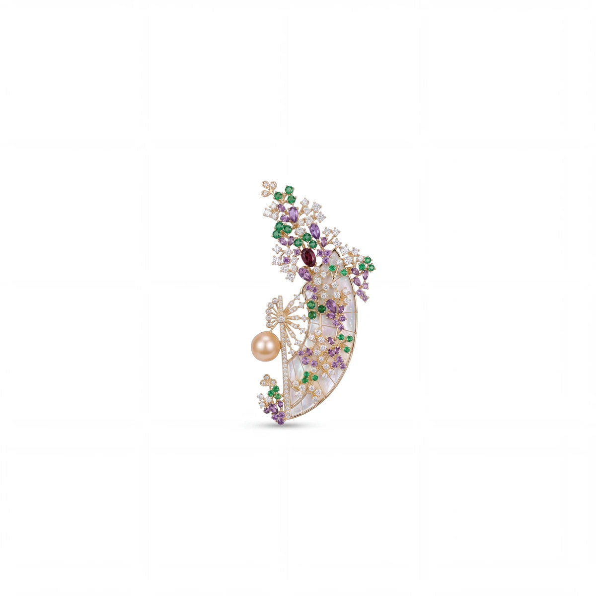 Wisteria fan brooch for women, gold-tone - RANGREZ (view 2)