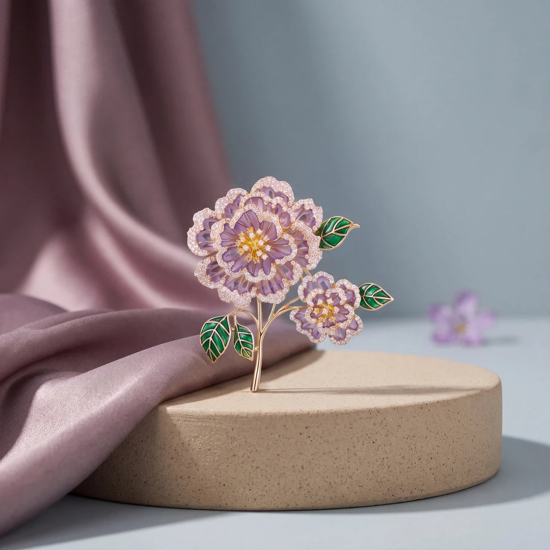 Begonia flower brooch for women, gold-tone - RANGREZ