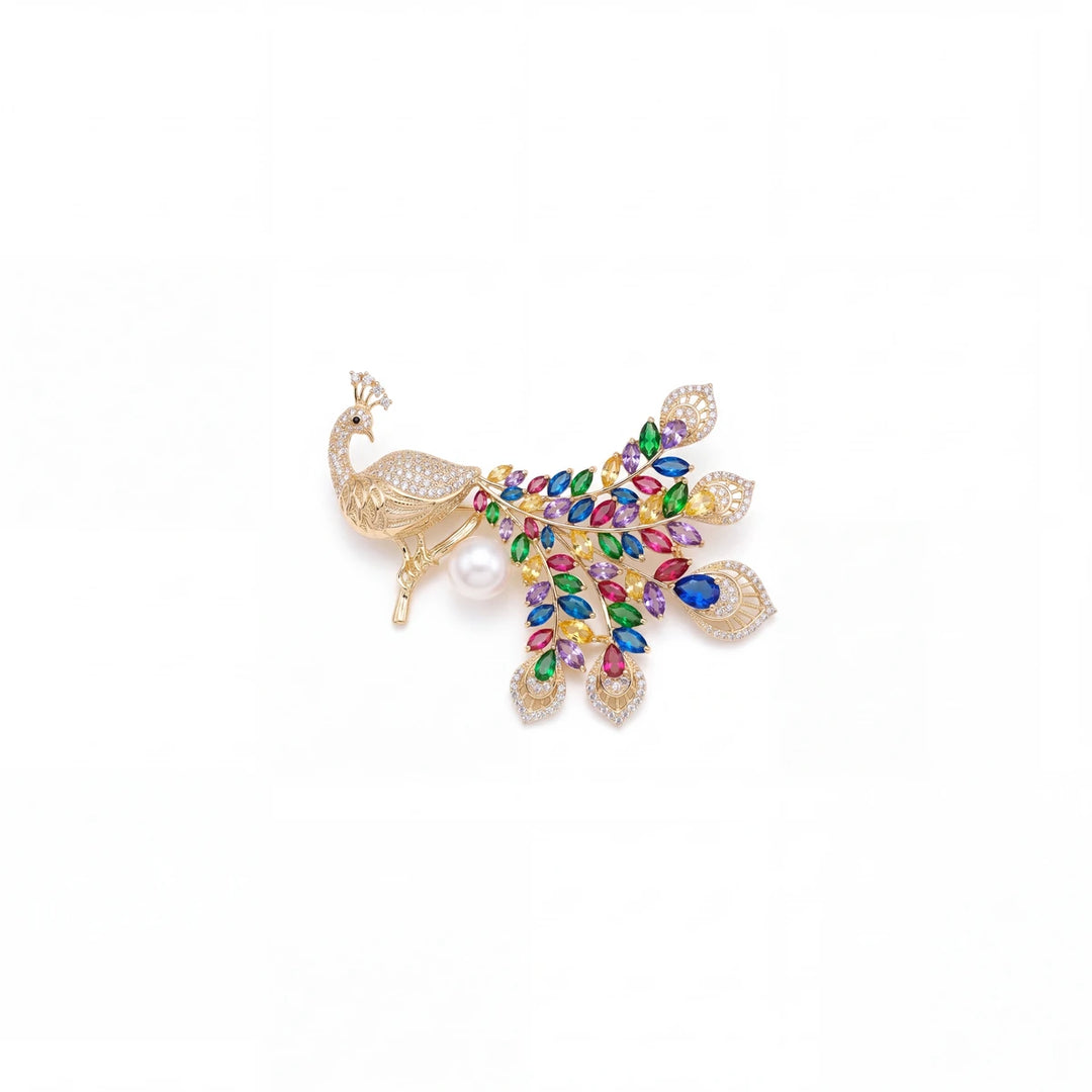 Mayura peacock brooch for women, gold-tone - RANGREZ