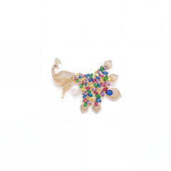 Mayura peacock brooch for women, gold-tone - RANGREZ