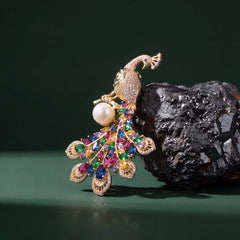 Mayura peacock brooch for women, gold-tone - RANGREZ (view 2)
